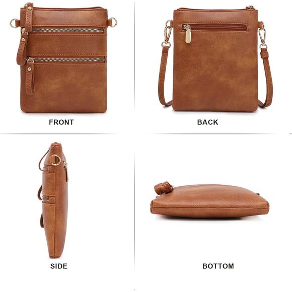 Brown Faux Leather Crossbody – Gold Zipper Detail, Compact & Stylish - Picture 3 of 6